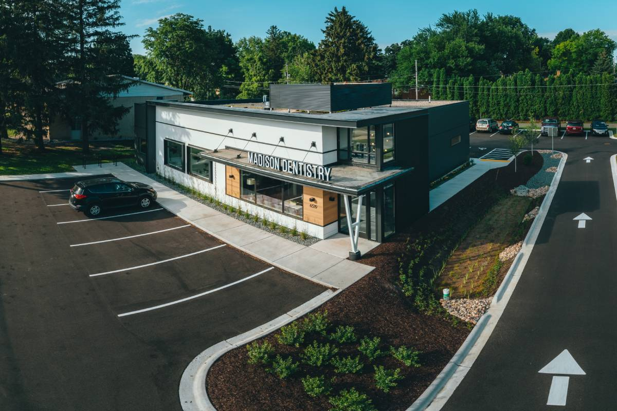 Madison Dentistry building exterior and parking